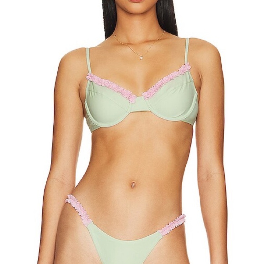 Mint Green and Pink Ruffle Bikini